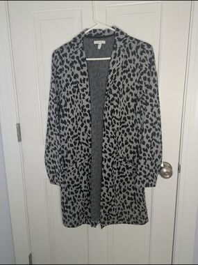 Maurices Gray & Black Leopard Print Open Cardigan